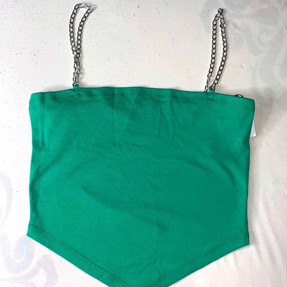 Green Silver Chain strap Crop Top